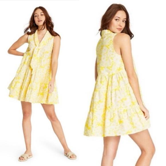 Lisa Marie Fernandez Butter Yellow Tiered Mini Dress Babydoll Flowy Floral XS - Picture 1 of 12